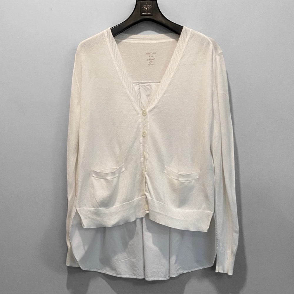 Marc Cain White Knit High Low Cardigan Cotton Button Front Size 2 Medium - Picture 3 of 15